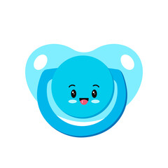 Fototapeta premium Pacifier baby dummy character with smile vector icon isolated on white background. Sign of newborn pacifier baby dummies with face - blue for boy. Flat design cartoon style clip art illustration
