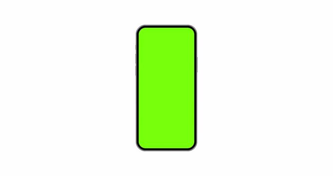 Mobile Phone Animated Mockup with Green Screen, Isolated on White Background. Animation for Showing App Design