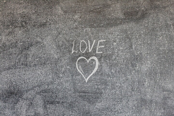 a small heart drawn on a blackboard with chalk. concept of love. romance.