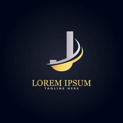 alphabet capital logo. Creative design concept golden and silver color with swoosh