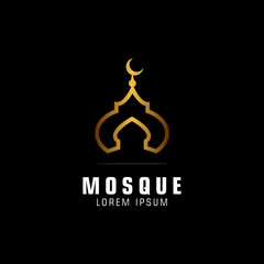 minimalist mosque logo concept,islamic logo design icon sign emblems mosque gold in black background vector template