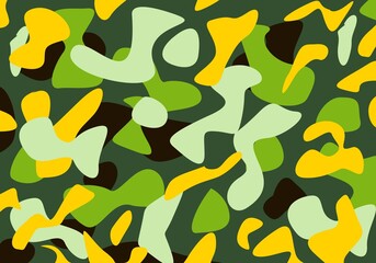 estampado militar  en verdes y amarillo o mostaza con formas irregulares