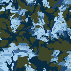 Winter camouflage of various shades of green and blue colors