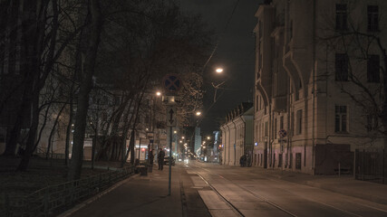 Fototapeta na wymiar night street in Moscow city