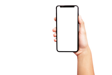 hand holding smartphone isolate on white background