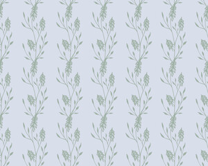 seamless pattern with herbs, flowers and leaves, background with decorative, botanical elements, stylized vector graphics
