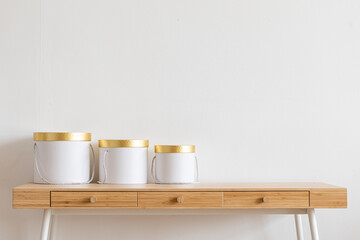 Trendy white living room with modern decoration, simple home decor