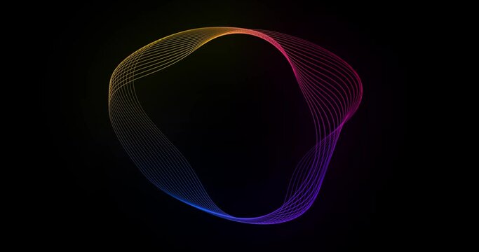 Abstract Background With Wavy Color Lines. 4k Motion Video Animation Waves Of Liquid Lines Morphing Into Patterns. Modern Colorful Fluorescent Sound Wave Shape.