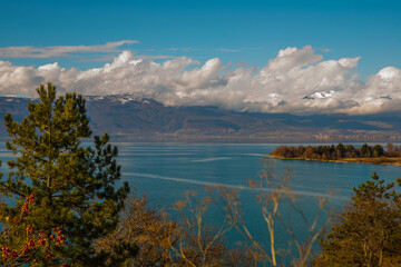 OHRID, NORTH MACEDONIA: Beautiful landscape on Lake Ohrid on a sunny day.