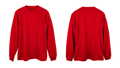 Blank Jersey long sleeve T Shirt color red template front and back view on white background
