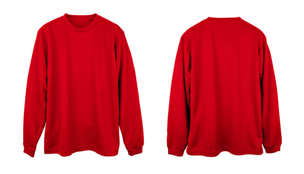 Blank Jersey long sleeve T Shirt color red template front and back view on  white background Stock Photo | Adobe Stock
