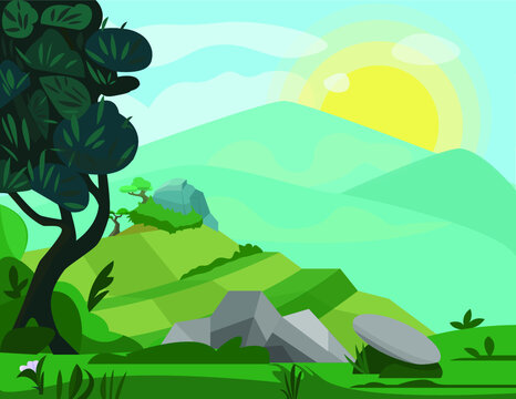 landscape with trees and mountains