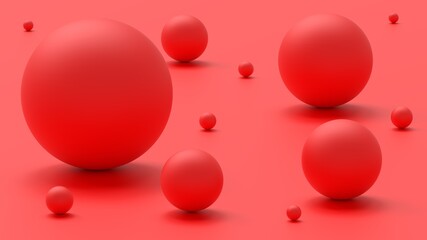 3d render abstract background Wallpaper red balls spheres on the red floor composition minimalism art