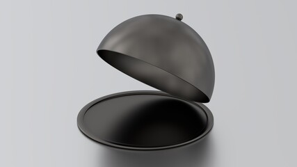 3d render black metal dish realistic on gray floor