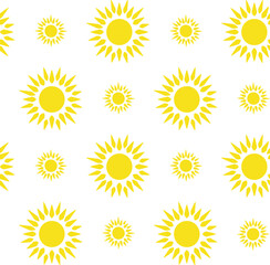 Sun emblem tribal symbol yellow and white seamless pattern.