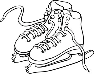 Vector line illustration of the pair of skates isolated on a white background. Coloring activity page.