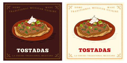 Mexican Food Tostada retro vintage realistic illustration