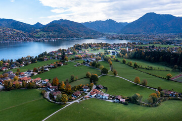 Aerial view, Bad Wiessee and Abwinkl, Tegernsee, Upper Bavaria, Bavaria, Germany, - obrazy, fototapety, plakaty