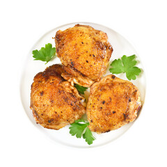 Fried chicken thighs in plate