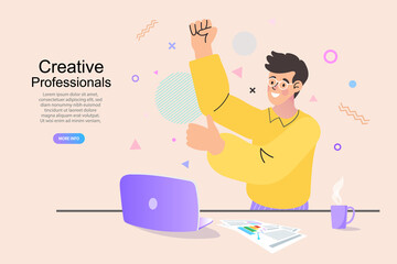 Video conference and online meeting workspace concept vector illustration. A man working with his team on the internet. Work from home idea.