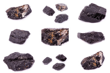 Collection of stone mineral Tourmaline close up
