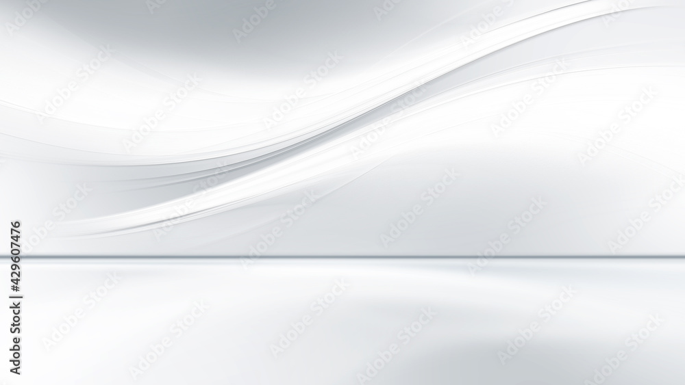 Poster empty futuristic white room background with blured waves. studio texture display area.