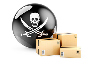 Parcels with piracy flag. 3D rendering