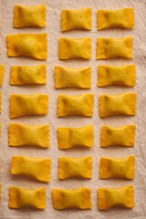 Raw homemade ravioli pasta with spinach and ricotta