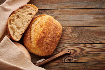 Homemade tartine bread on wooden table