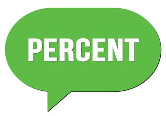 PERCENT text written in a green speech bubble