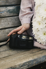 woman with a bunch of flowers