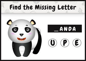 educational spelling game for kids find missing letter with a cute panda