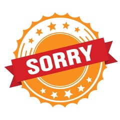 SORRY text on red orange ribbon stamp.