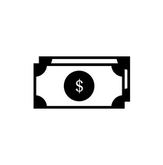 Money icon in flat style isolated on white background. Dollars symbol in black for your web site design, app, UI. Simple money abstract icon. Vector illustration.