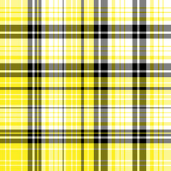 Seamless pattern in bright yellow, black and white colors for plaid, fabric, textile, clothes, tablecloth and other things. Vector image.