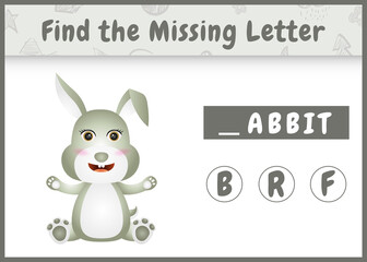 educational spelling game for kids find missing letter with a cute rabbit
