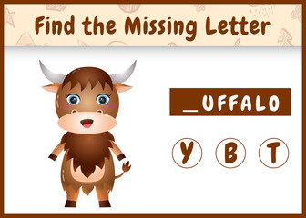 educational spelling game for kids find missing letter with a cute buffalo