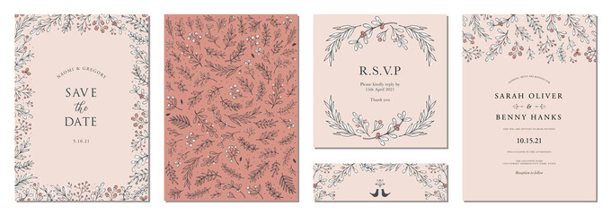 Modern universal artistic templates. Wedding invitations and corporate Holiday cards. Floral frames and backgrounds design. 