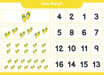 Counting game, how many Flip Flop. Educational children game, printable worksheet, vector illustration