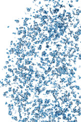 Gemalte Wandstruktur in Blaut&ouml;nen mit Kachelfragmenten, auf wei&szlig;em Hintergrund