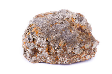 stone macro mineral arsenopyrite on a white background