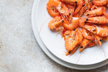 shrimp spice prawn ready to eat seafood trend meal pescetarian diet snack copy space food background rustic. top view vegetarian food 