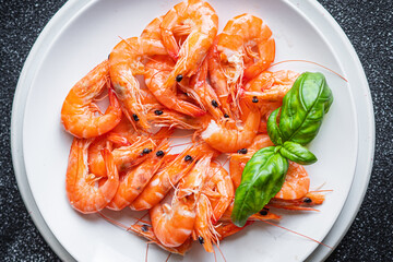 shrimp spice prawn ready to eat seafood trend meal pescetarian diet snack copy space food background rustic. top view vegetarian food 