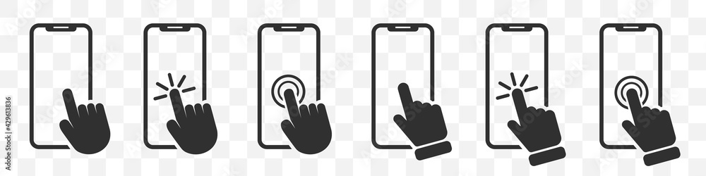Aufkleber set of hand clicking on smartphone icons on a transparent background
