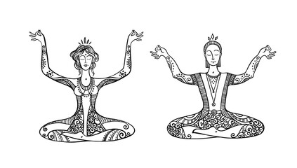 Yoga meditator illustration, Indian yoga line drawing