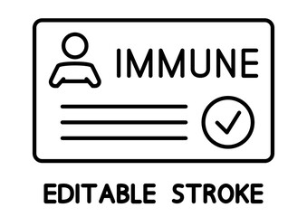 Vaccination certificate against covid-19 with check mark, medical card or passport for travel in time pandemic. Immune card. Immunization concept. Editable stroke. Vector outline