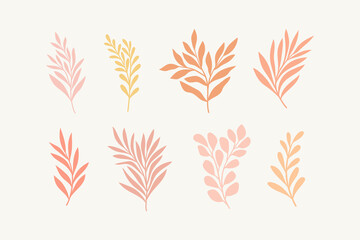 Set of vector floral elements. Hand drawn leaves isolated. Botanical illustration for decoration, print design. - 429614093