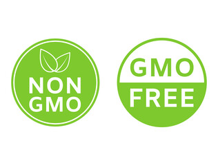 Non GMO icons. GMO free badges. Healthy organic food concept. No GMO design elements for tags, product packag, food symbol, emblems, stickers. Healthy, eco, vegan, bio labels. Vector illustration
