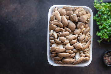 oyster mushrooms raw fresh mushrooms trend meal snack copy space food background rustic. top view keto or paleo diet vegan or vegetarian food