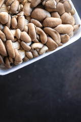 oyster mushrooms raw fresh mushrooms trend meal snack copy space food background rustic. top view keto or paleo diet vegan or vegetarian food